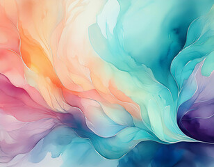 Abstract background with colorful wavy shapes flowing gently, creating a dreamy and ethereal atmosphere