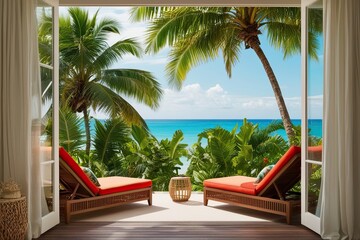 Fototapeta premium Tropical Palm Oasis for Ultimate Relaxation and Vacation Vibes