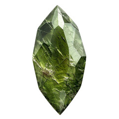 Fototapeta premium Top view of a marquise cut moldavite isolated on a white transparent background