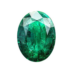 Top view of a oval cut emerald isolated on a white transparent background