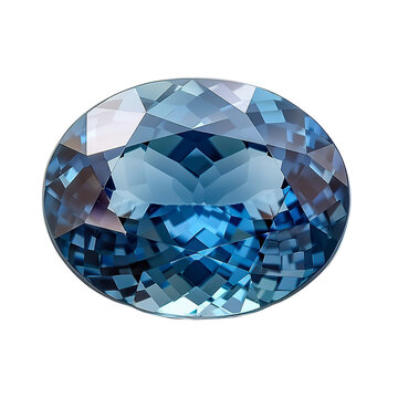Top view of a oval cut blue zircon isolated on a white transparent background