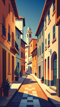 open layer vector of street and houses of old city