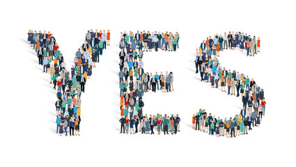 illustration vectorielle représentant une foule de personnages formant le mot 