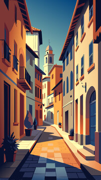 open layer vector of street and houses of old city