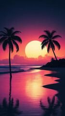 illustration of a palm tree at sunset