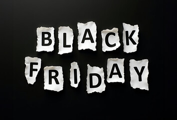 Obraz premium Black words BLACK FRIDAY written on white torn paper on a black background