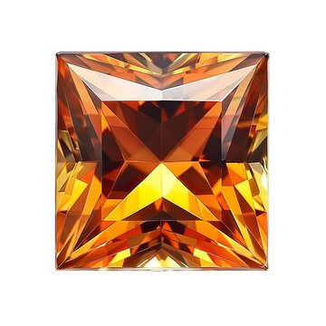 Top view of a princess cut topaz isolated on a white transparent background