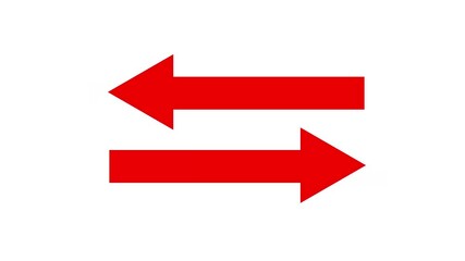 Swipe left and right red arrow animation on a white background. Left-right arrow loading seamless loop into alfa channel