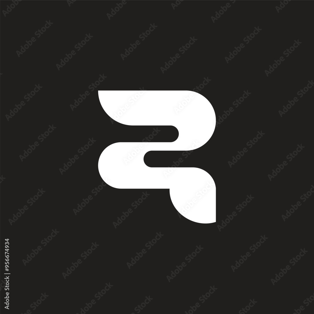 Sticker letter r2 simple geometric ribbon curves logo vector