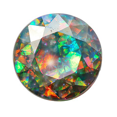 Fototapeta premium Top view of a round cut opal isolated on a white transparent background