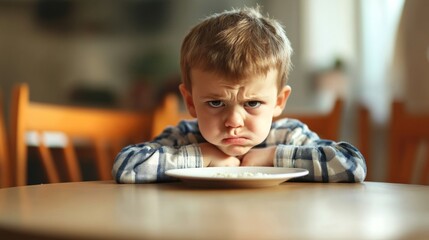 Frustrated Boy at Dinner Table
