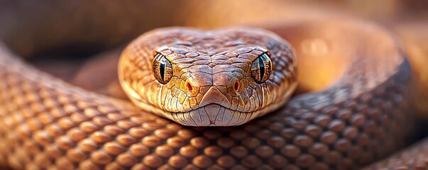 Obraz premium Close-up of a beautiful snake showcasing its detailed scales and striking eyes in a natural setting.