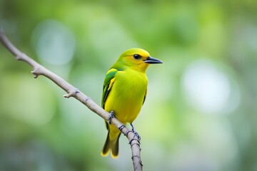 Green iora bird blurry nature background, AI Generated