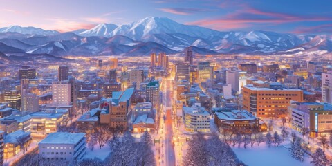 Sapporo, Hokkaido: In winter, Sapporo turns into a world covered in silver. During the day, the snow-capped peaks sparkle under the sunlight; at night, huge snow sculptures decorate the city streets, 