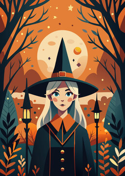 open layer vector of witch halloween