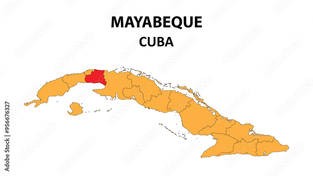 Sticker mayabeque map is highlighted on the cuba map with detailed state and region outlines.