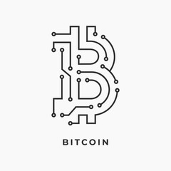 Bitcoin (BTC) cryptocurrency logo from thin lines,  vector illustration.