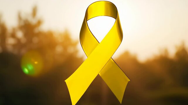  yellow ribbon symbol, often representing support, awareness, or solidarity, against a warm, natural background