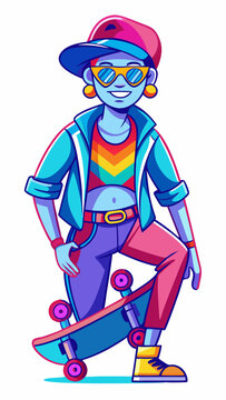 open layer vector simple of a colorful girl skate board