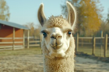 Obraz premium Close-up Portrait of a White Alpaca with Curious Expression