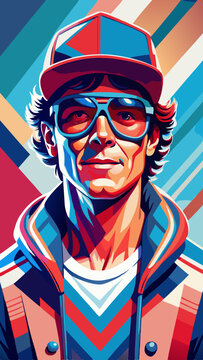 open layer vector portrait of a man with cap hat and eyeglasses