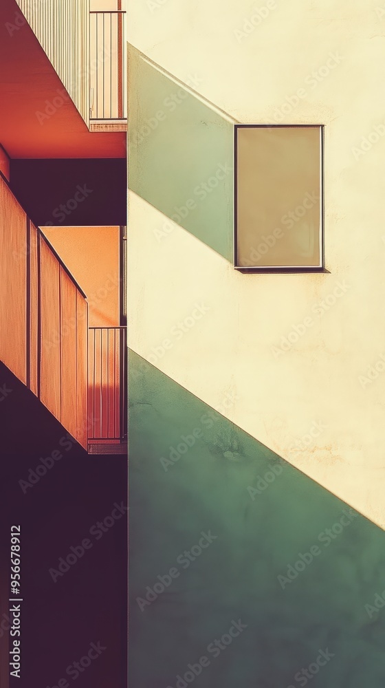 Poster modern minimalist architecture featuring geometric lines and bold shadows.