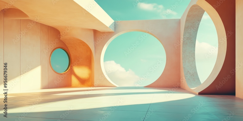 Poster abstract modern architecture backdrop featuring an empty open space interior 3d rendering