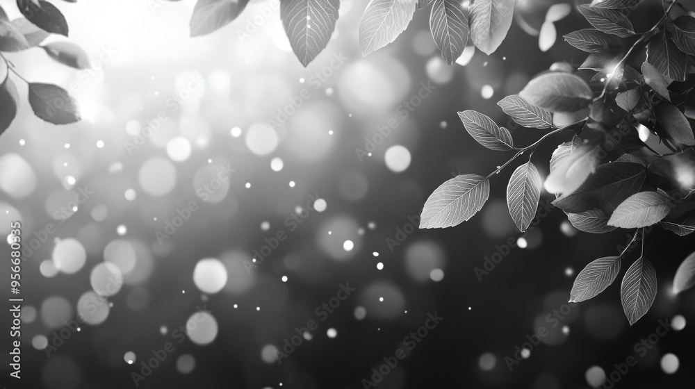 Poster 3d rendering of soft light bokeh effects created by leaves in a natural spring abstract background m