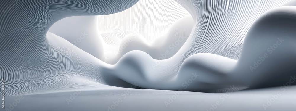 Poster abstract dynamic interior featuring smooth white objects within a dark space 3d rendering and illust
