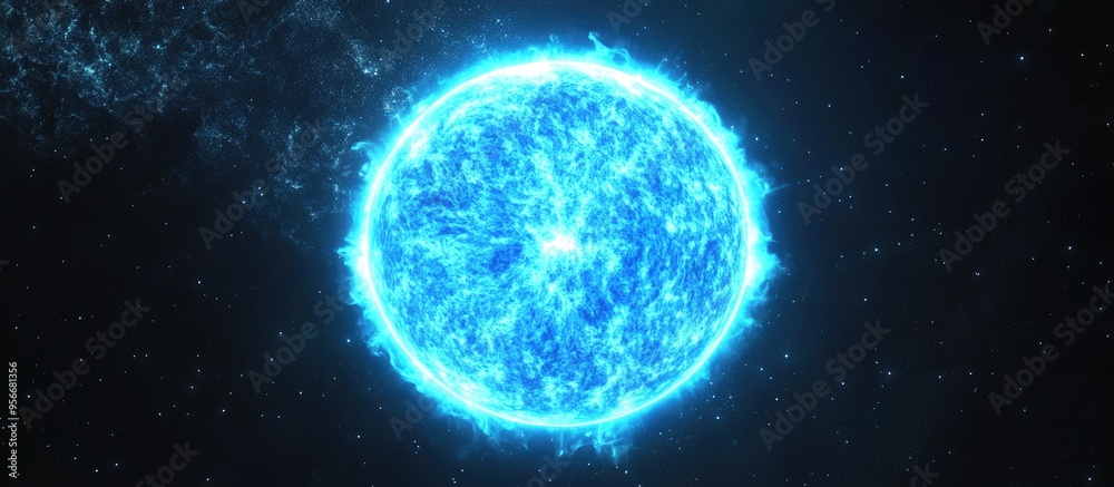 Poster blue giant star in deep space featuring a hot surface is depicted in a 3d cartoon rendering this ali