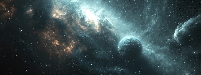 3D cartoon rendering featuring a nebula and star field in deep space light years away from any planet