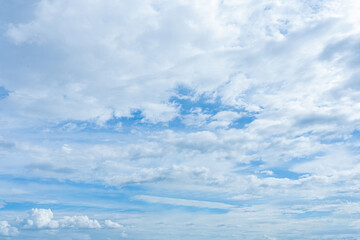 A bright, beautiful blue sky with fluffy white clouds on a sunny day