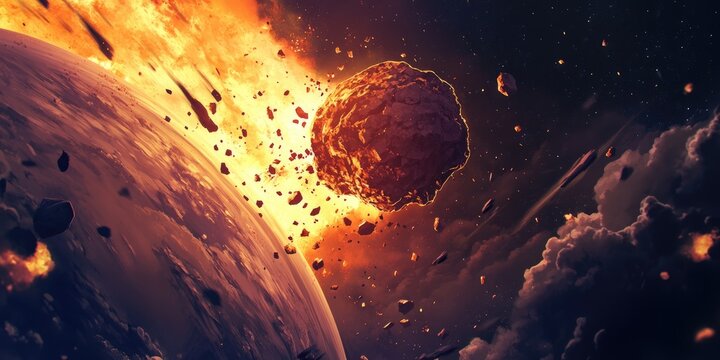 Meteor Impact on a Planet Fired Asteroid Colliding in 3D Cartoon Rendering Includes Background and Concept Art