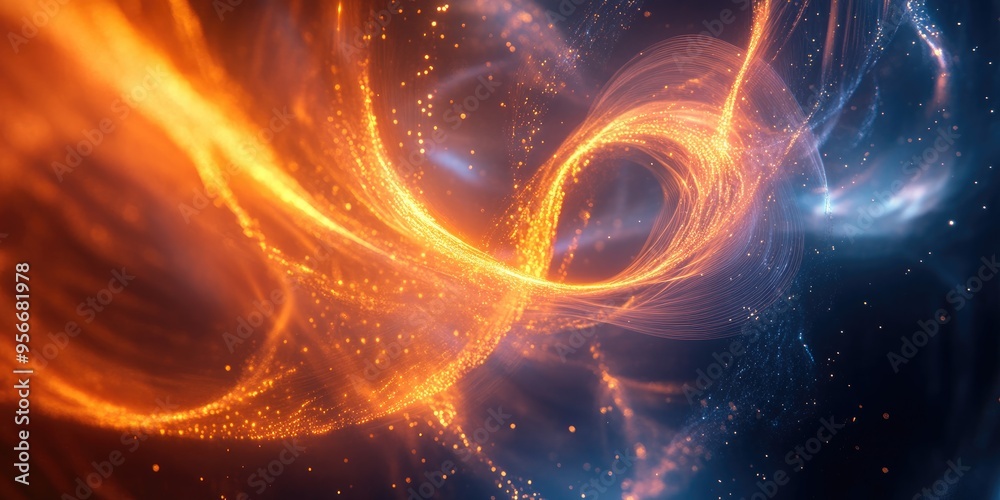 Poster 3D cartoon visualization of cosmic energy strings Thin bright elements flow as energy creating lines that form structural fibers