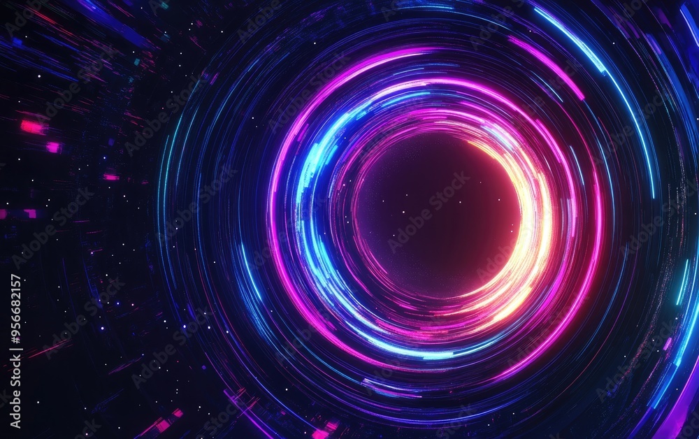 Aufkleber huge black hole warps space in a 3d cartoon rendering realistic science fiction art at 5k resolution