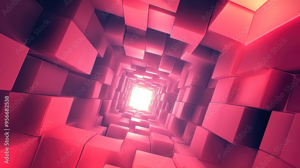 Poster Abstract fractal background featuring a tunnel and squares in a 3D cartoon rendering