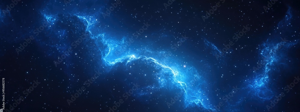 Poster Sky starry universe background featuring 3D cartoon rendering of a dark blue galaxy space with clouds nebula and stars on a winter night showcasing a stardust field in the deep universe including