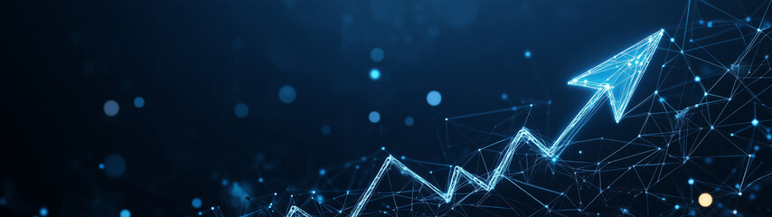 digital growth chart with an upward pointing arrow visualizes the growth of networks, online activity and stocks as well as digital currencies and online trading, created with generative AI technology