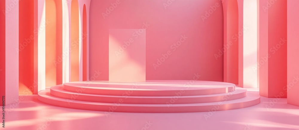 Leinwandbilder abstract pink backdrop featuring a geometric podium shape 3d rendering suitable for product display