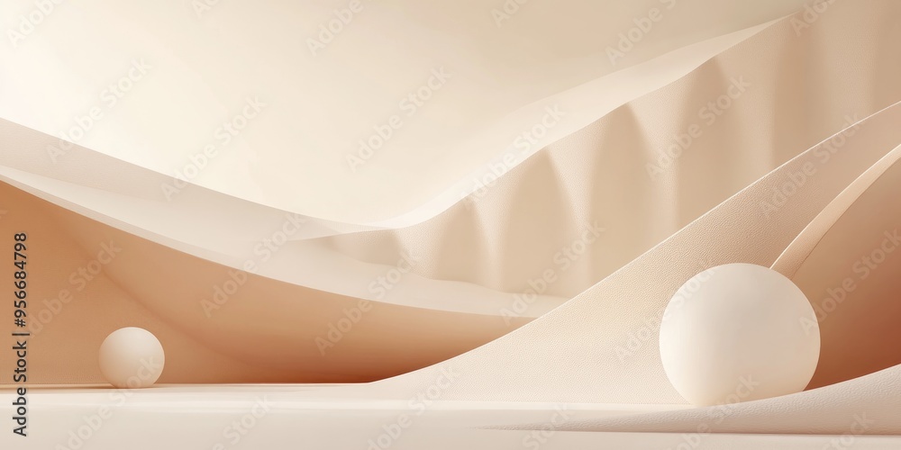 Aufkleber Minimalist abstract scene featuring geometric shapes against a soft pink cream backdrop 3D render