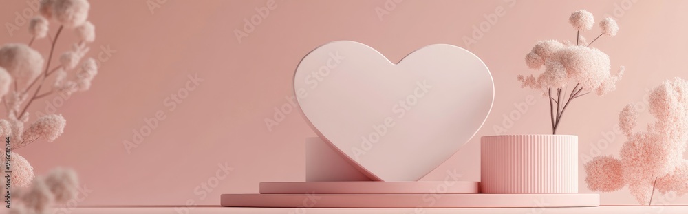 Poster Minimalist heart shaped background mockup featuring a pedestal scene for product display 3D rendering