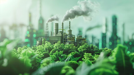 Green industry eco power for sustainable energy environmental friendly low carbon footprint. Green factory industry for good environment ozone air low carbon