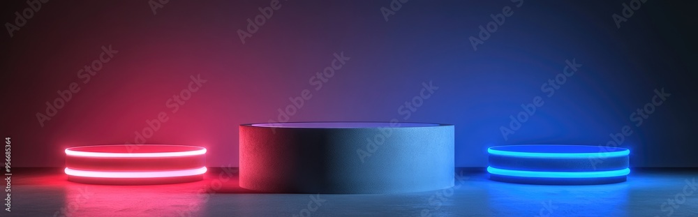 Poster Inscription of glass percentages on a grey podium softly illuminated front view with a smooth background 3D rendering