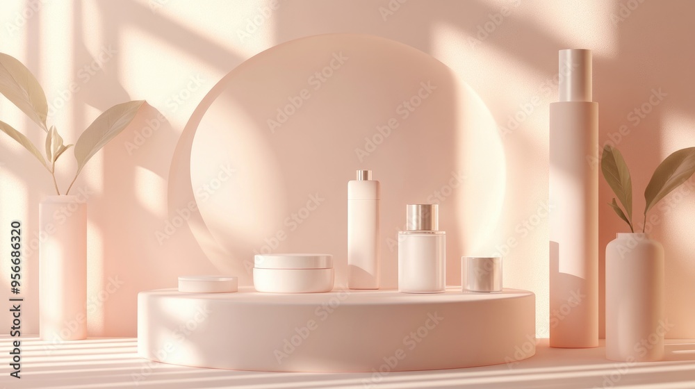 Poster podium display mockup for cosmetic items abstract showcase for design 3d rendered illustration