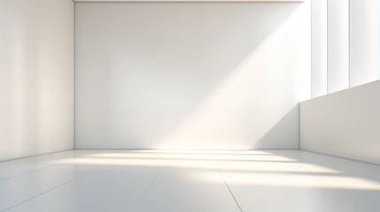 Fototapeta premium Minimalist Abstract White Background with Soft Shadows and Light Reflections, Ideal for Product Display or Advertising Backdrop in a Studio Setting.