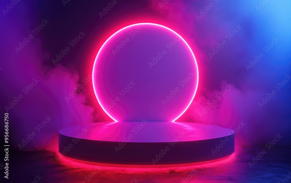 Poster abstract background featuring a podium and wall scene created through 3d illustration and rendering