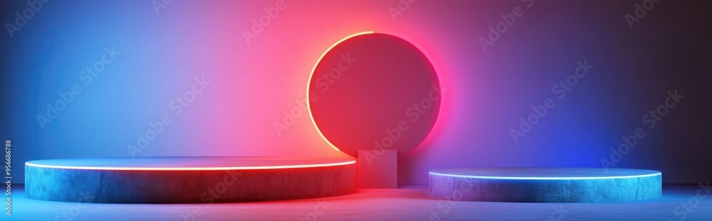Poster Mediterranean inspired product display mockup featuring a terracotta podium of varying sizes on a neutral background Clipping paths for all elements are included 3D rendering illustration