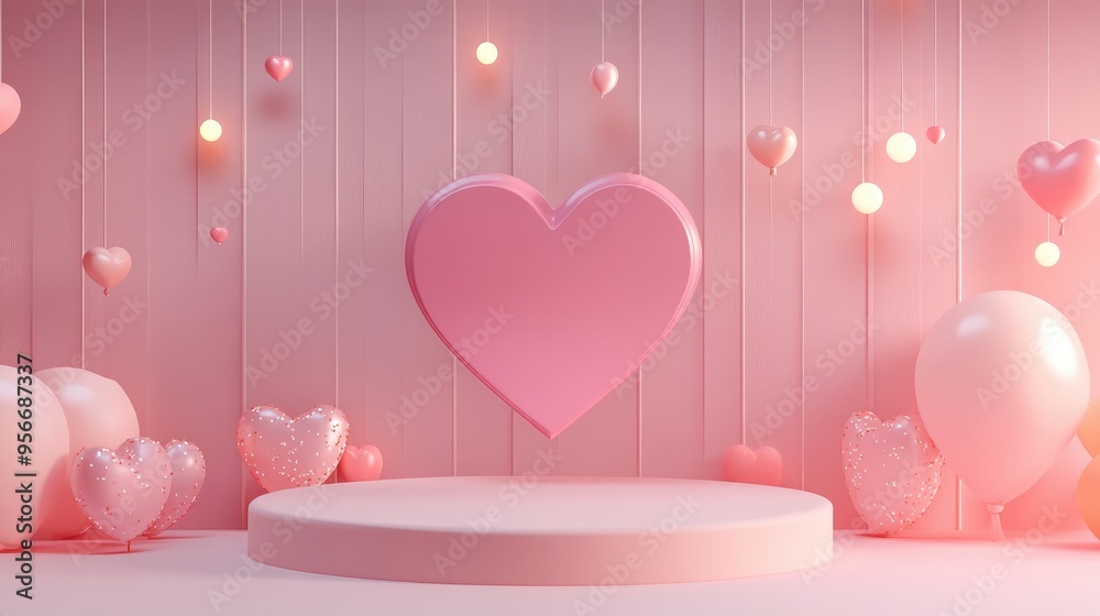 Poster valentine s day inspired minimalistic love scene featuring a display podium for mockups and brand pr