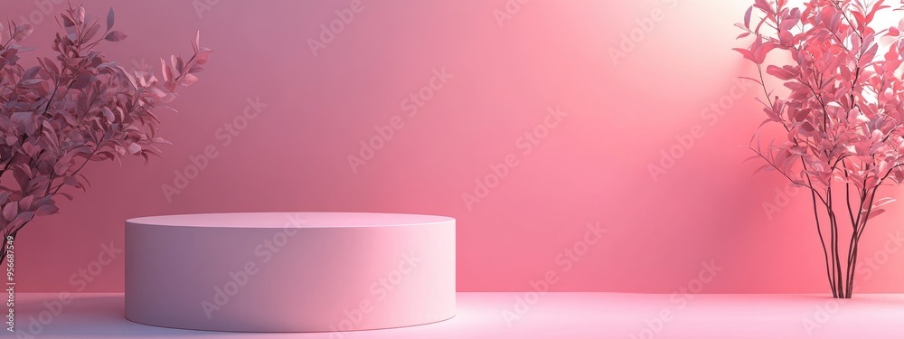 Poster mockup featuring geometric shapes on an abstract backdrop blank pedestal for showcasing products 3d 