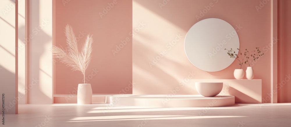 Poster Pink product display in a minimalist studio setting showcasing 3D rendering